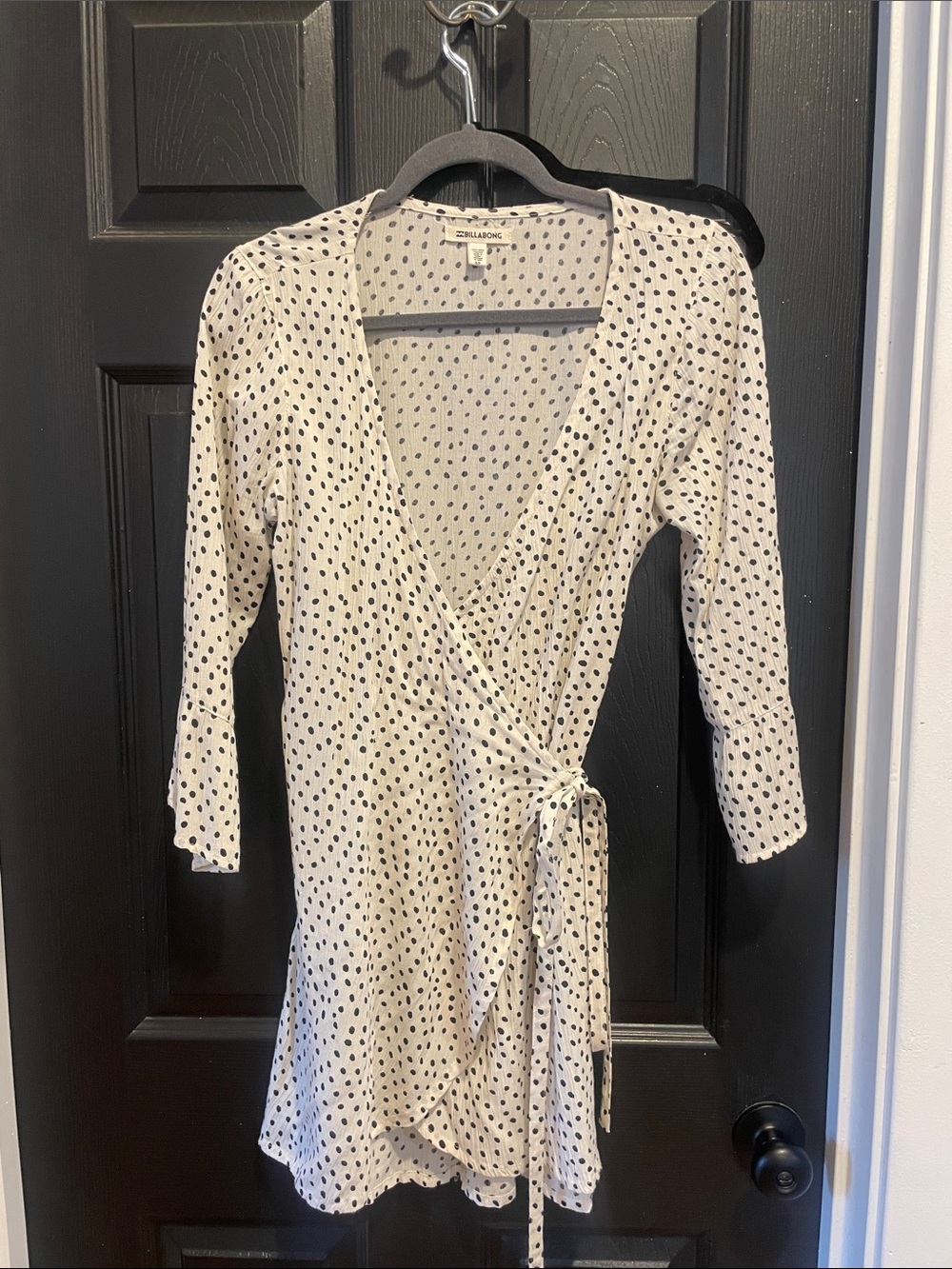BILLABONG Cream Wrap Dress with Black Dot Print